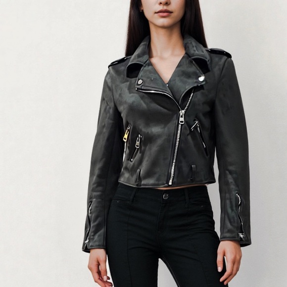 Zara basic faux suede cropped moto jacket ❤️ - Picture 1 of 6